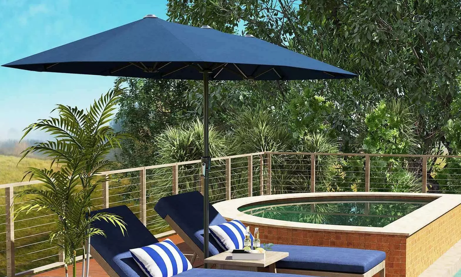 Costway 13ft Outdoor Double-Sided Table Umbrella with Optional LED Lights