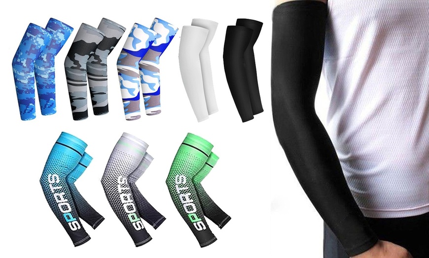 Image 1: 2 Pairs Quick Dry Arm Sleeves Cover Cycling Running Arm Cooling UV Protection