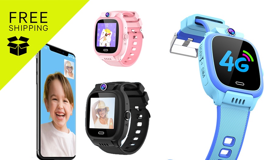 Image 1: 4G Kids' GPS Tracker Smart Watch Available in Pink, Black, or Blue