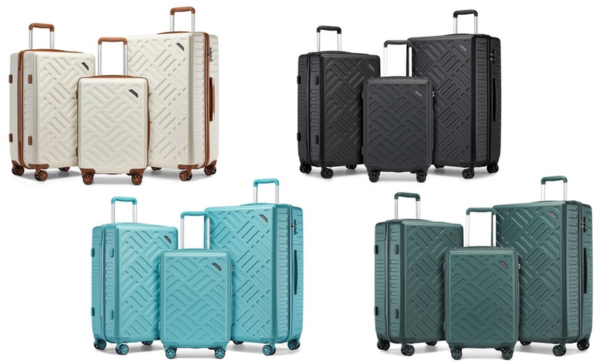 Image 1: Three-Piece Sleek Geometric Pattern Hard Shell ABS+PC Suitcase Set 