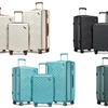 Image 1: Three-Piece Sleek Geometric Pattern Hard Shell ABS+PC Suitcase Set 