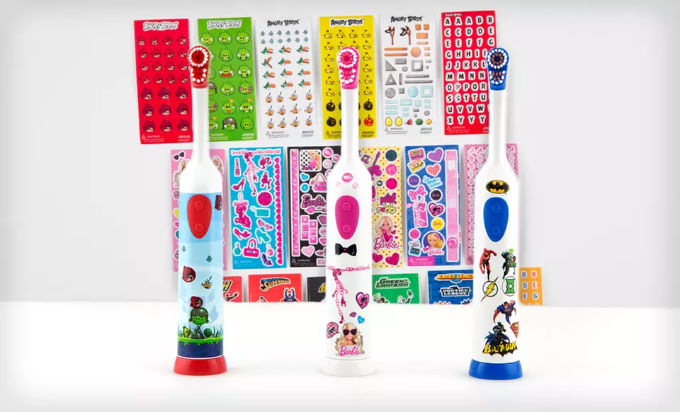 $9 for Kids' Electric Toothbrush with Angry Birds, Barbie, or Justice League Stickers ($19.99 List Price). Free Returns. - Primary Image
