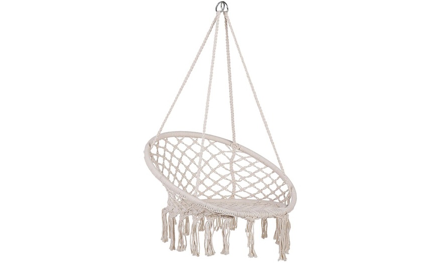 Image 2: Silla tipo columpio de cuerda de macramé con diseño circular