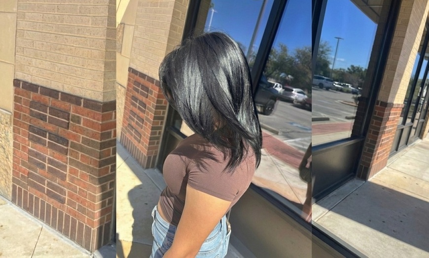 Image 3: Haircut, Wash & Style + Color or Highlights Options