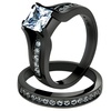 Image 1: 2.10ct Princess Cut Cubic Zirconia and Black Stainless Steel Wedding Ring Set