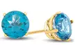 Paris Jewelry 10k Yellow Gold Plated Round 7mm Blue Topaz Stud Earrings - Second Medium