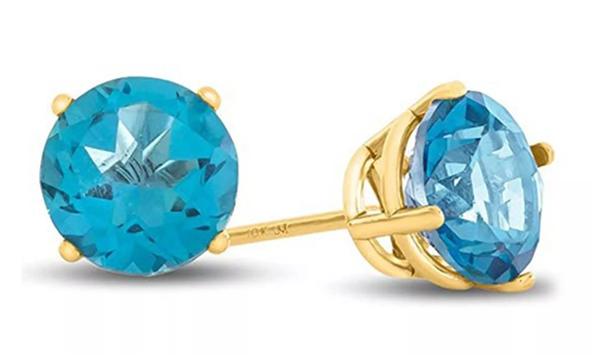 Paris Jewelry 10k Yellow Gold Plated Round 7mm Blue Topaz Stud Earrings