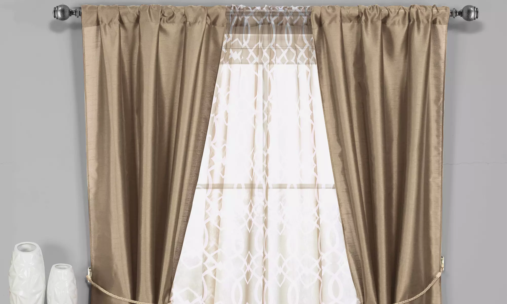 5-Piece Faux Silk Window Panel Set - Second Medium