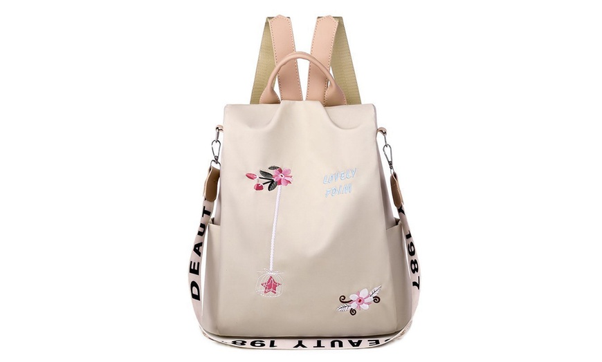 Image 11: Women's Floral Embroidered Anti-Theft Backpack