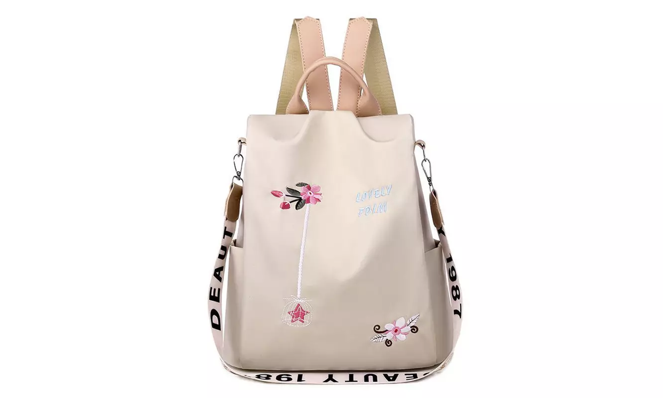 Women's Floral Embroidered Anti-Theft Backpack