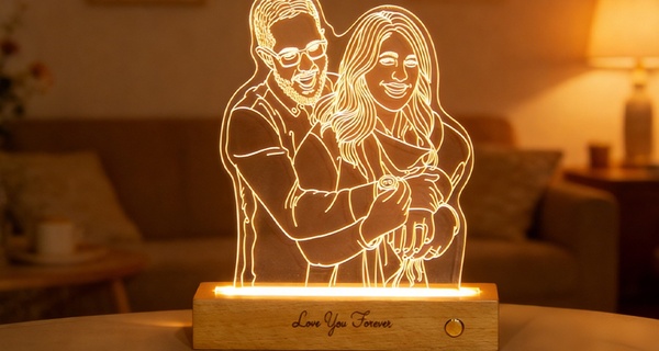 Niestandardowa drewniana lampa nocna 3D z personalizowanym zdjęciem