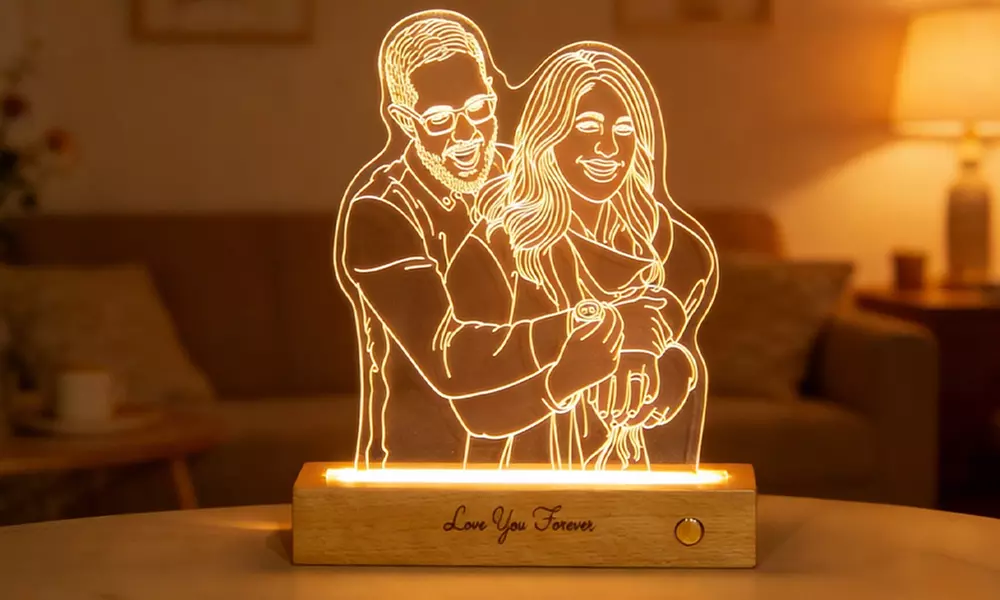 Niestandardowa drewniana lampa nocna 3D z personalizowanym zdjęciem