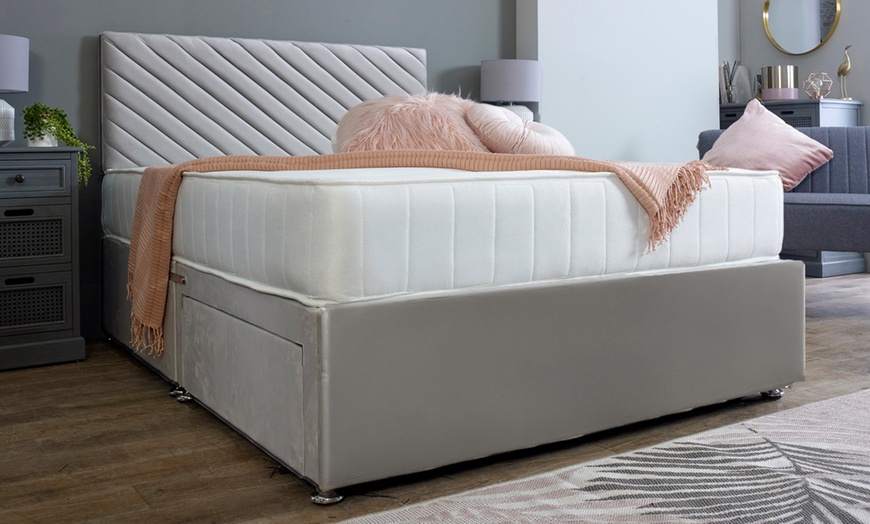 Image 3: Divan Bed Base with Aspen Striped Headboard 