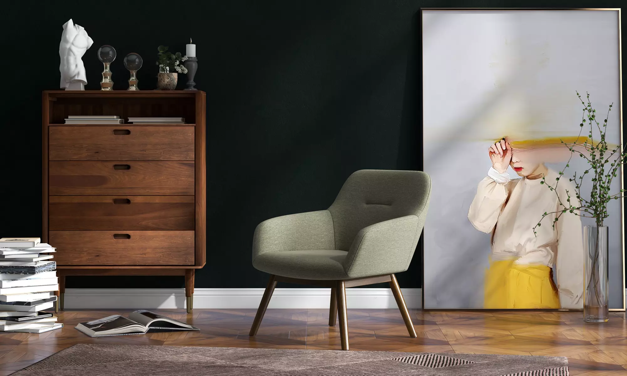 Poltrona scandinava con gambe in legno massello Doosense