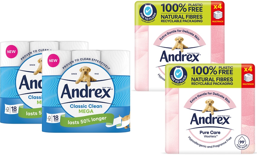 Image 3: Andrex Classic Clean Toilet Paper and Pure Care Washlets