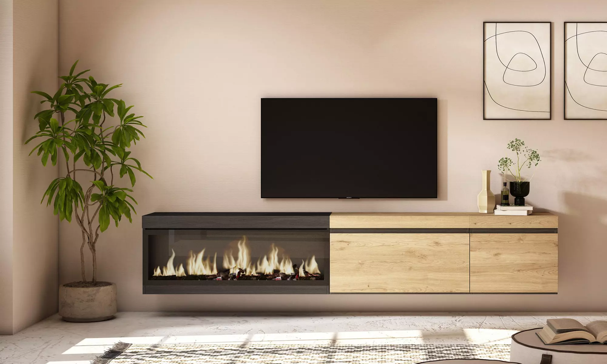 Meuble TV suspendu avec grande capacité de rangement