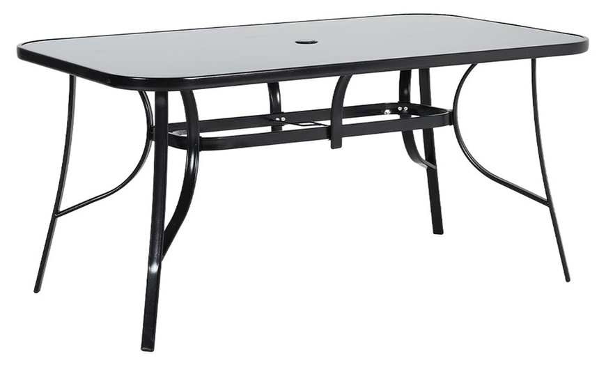 Image 25: Black Tempered Glass Coffee Table with Umbrella Hole 