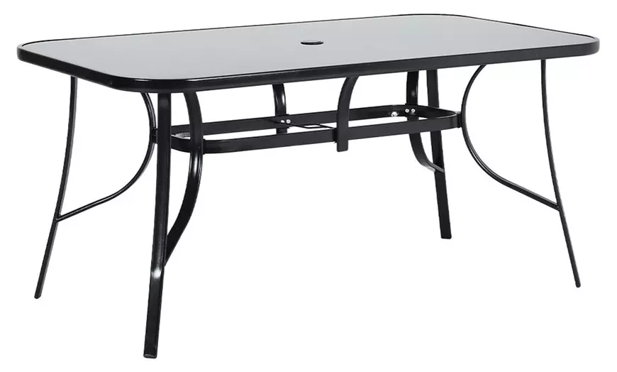 Image 25: Black Tempered Glass Coffee Table with Umbrella Hole 