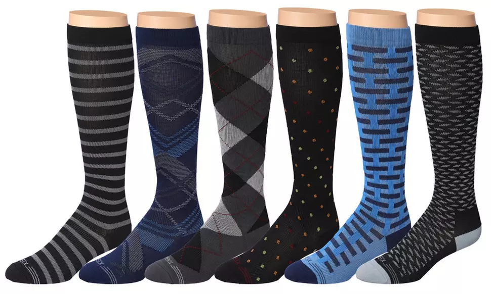 6-Pack Rexx Men's Knee-High Patterned Compression Socks