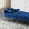 Image 2: Modern Design Tufted Convertible Blue Velvet Sleeper Sofa Bed