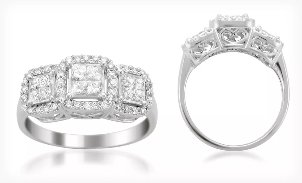 14-Karat White-Gold Three-Stone Diamond Rings (Up to 61% Off). Multiple Styles Available. Free Shipping. - Second Medium