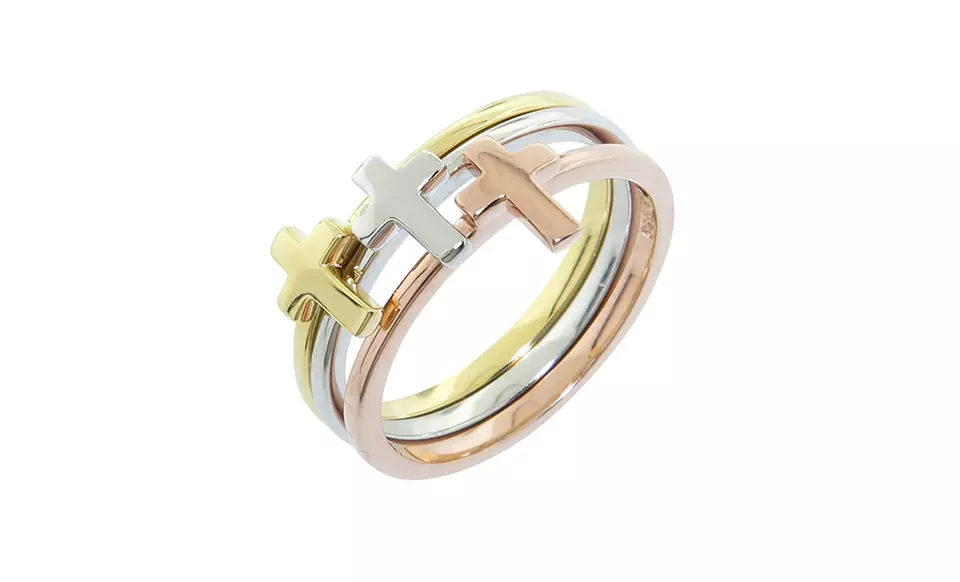 Tri-Color 3-Piece Stackable Sterling Silver Rings. - Second Medium