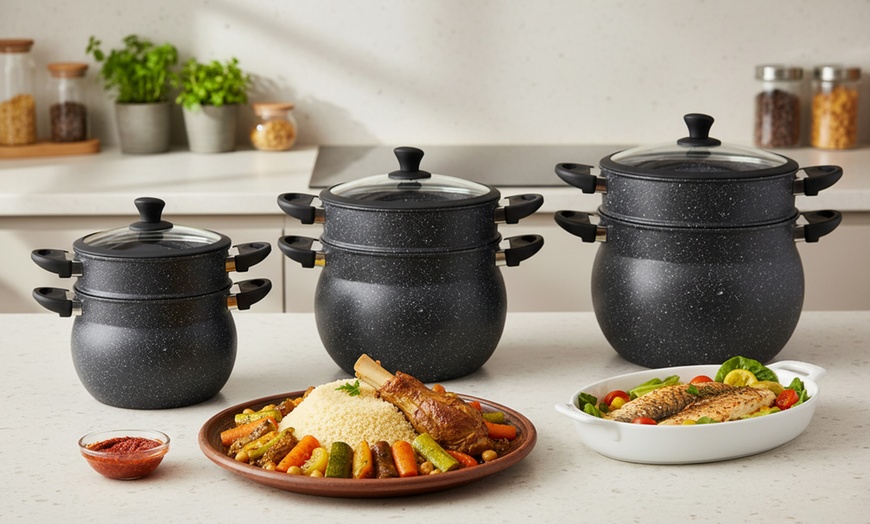 Image 1: Couscoussier en acier inoxydable avec couvercle en verre Royalty Line