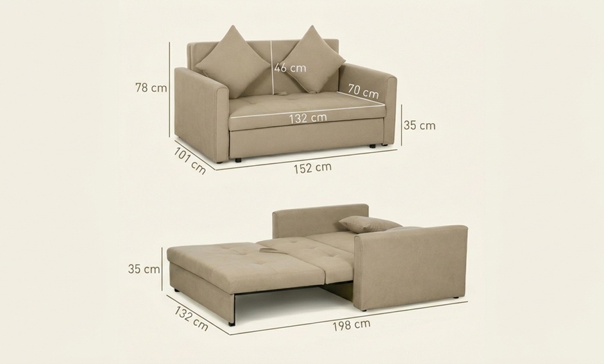 Image 3: 2 Seater Sofa Bed Convertible Bed Settee with 2 Cushions