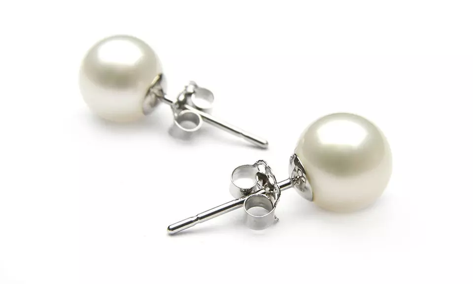 8mm Shell Pearl Stud Earrings - Primary Image