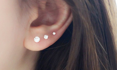 Sterling Stud Set ( Set of 3) with crystals from Swarovski Crystal Rose Gold And Sterling Silver