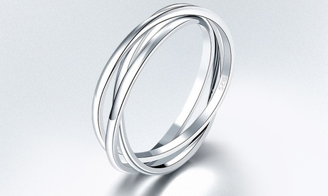 Italian 925 Sterling Silver 3 Row Interlock Trinity Band Size 5 - 10 9 Silver Sterling Silver