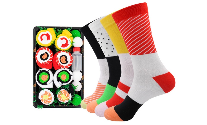 Image 3: 3, 4 or 5 Pairs of Salmon Sushi Funny Socks