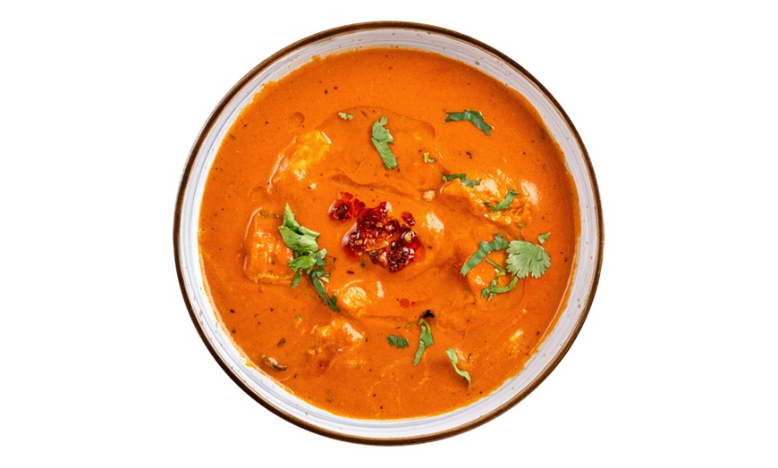 Image 1: Treat Yourself to Potato Samosa + Butter Chicken + Naan for One Person