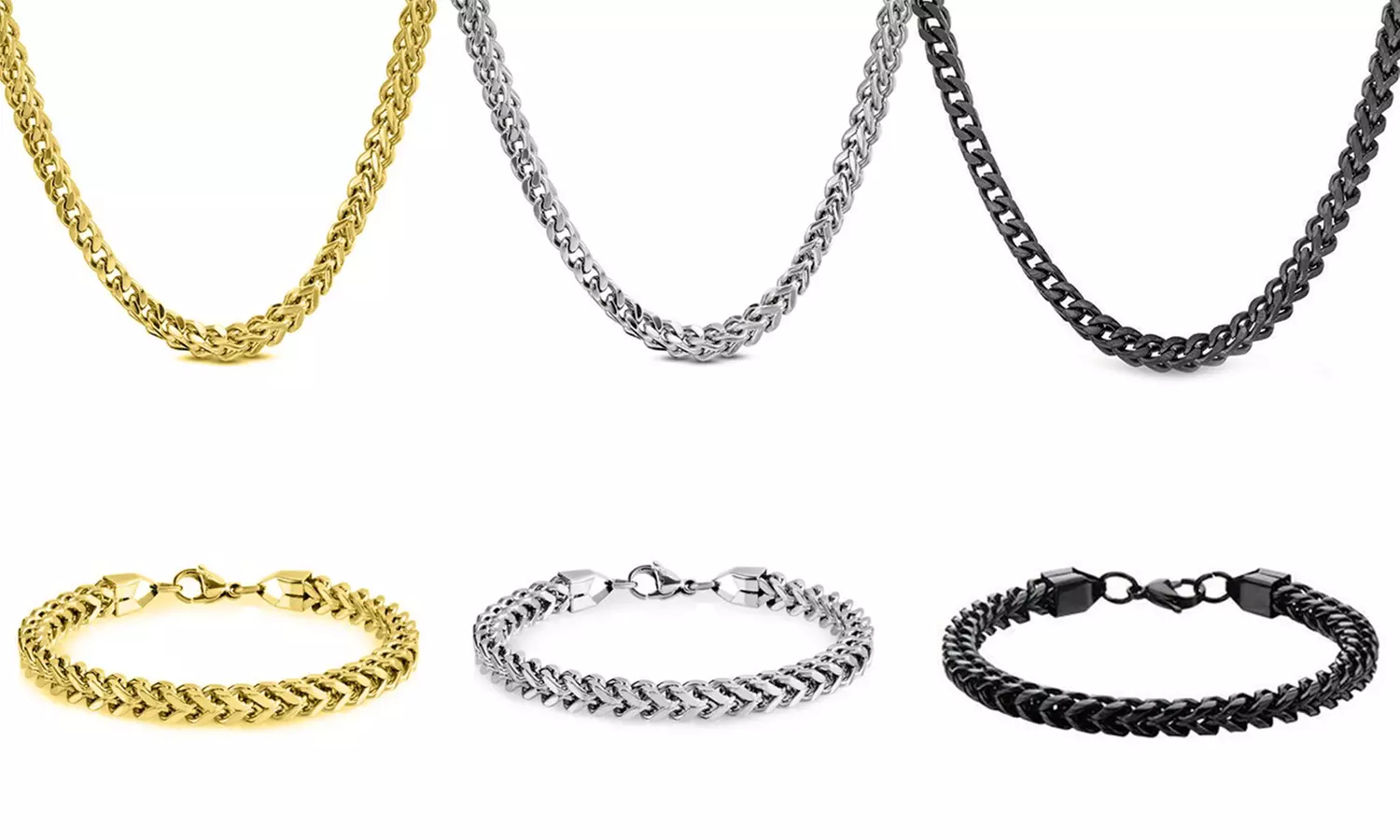 Men's Stainless Steel Franco Chain Necklace and Bracelet Set 2 Piece