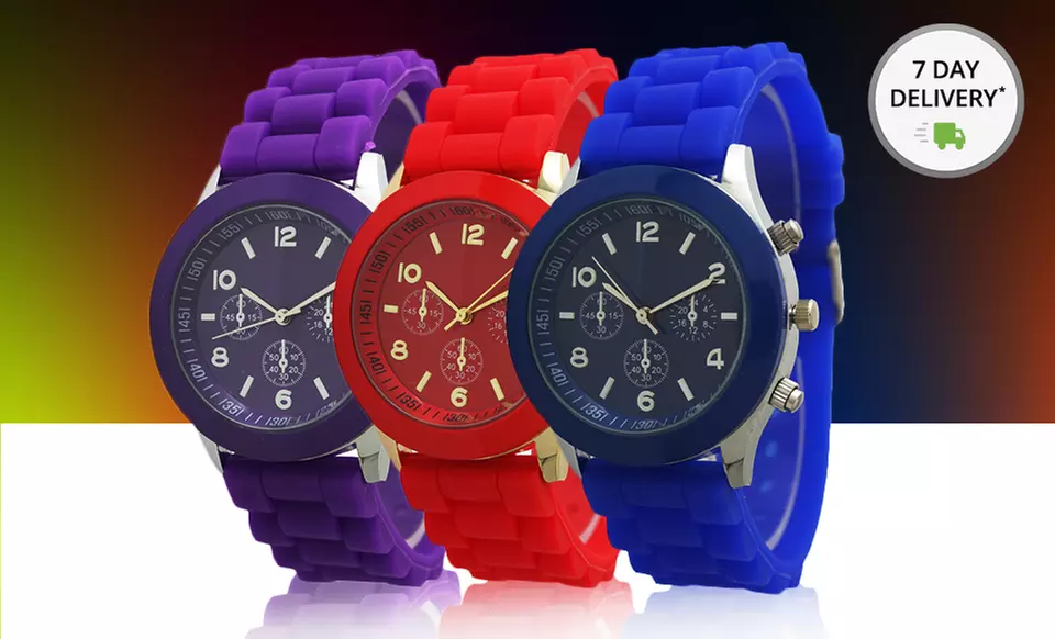 Geneva Unisex Silicone Quartz Sport Watches. Multiple Styles Available. Free Returns. - Primary Image