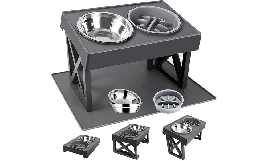Image 2: Elevated Pet Food Bowl Water Bowl Feeder Adjustable Height