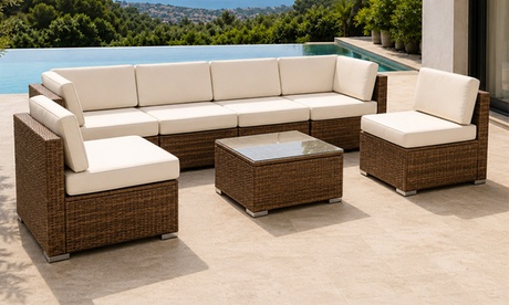 Kocoon Salon de jardin modulable 6 places Kocoon en résine tressée collection Barnet ,Gris et bleu, Gray