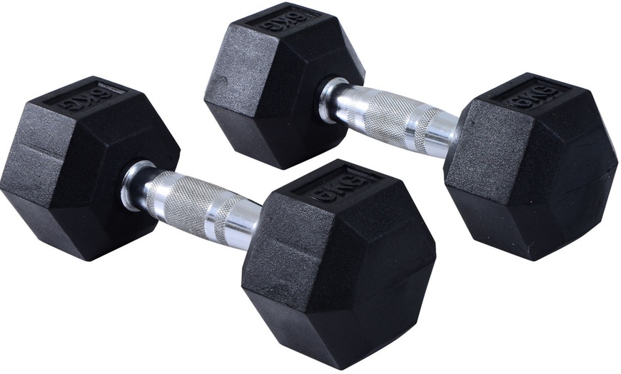 Image 57: Rubber Hexagonal Dumbbells