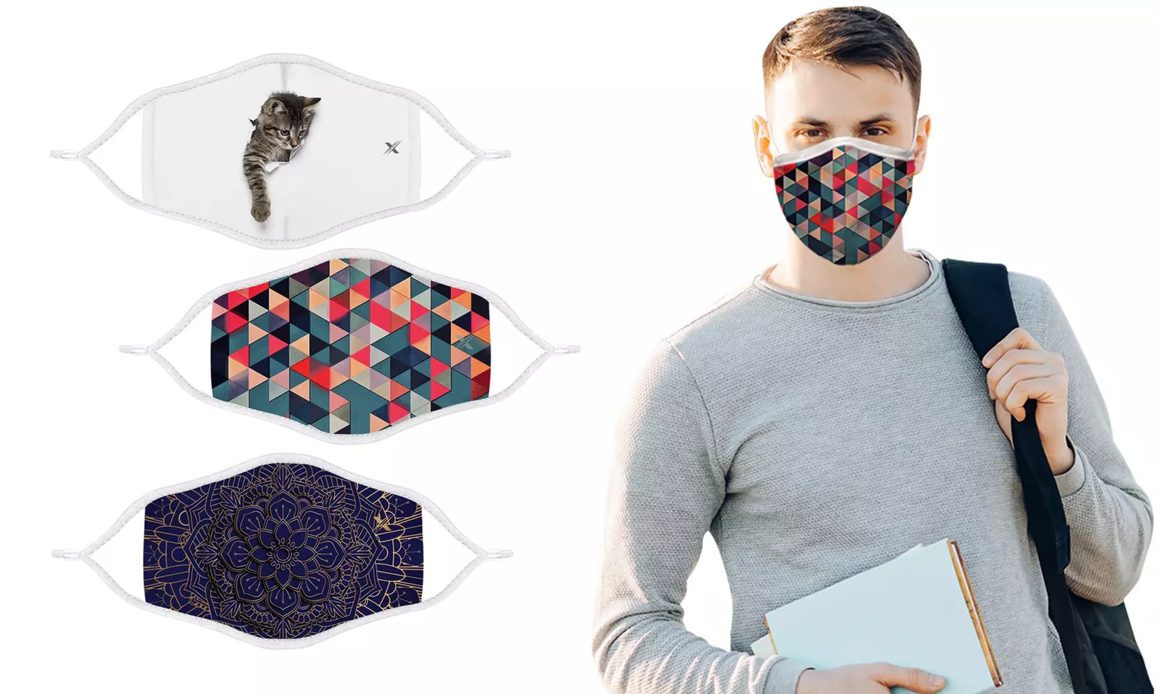 Patterned Double Layer Face Mask With Adjustable Earloop (3-Pack) - Primary Image