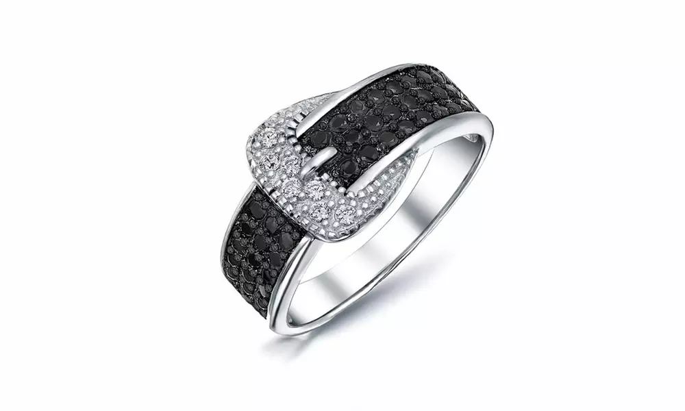 Black and White Buckle Band in 18K White Gold