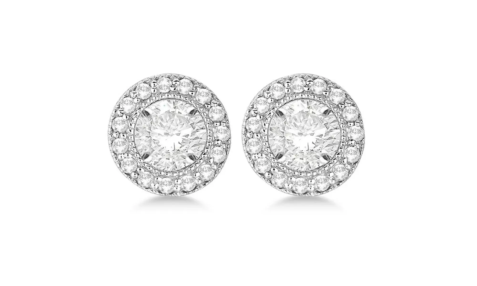 Paris Jewelry Sterling Silver 2 ctw Round Simulated Diamond Halo Stud Earrings
