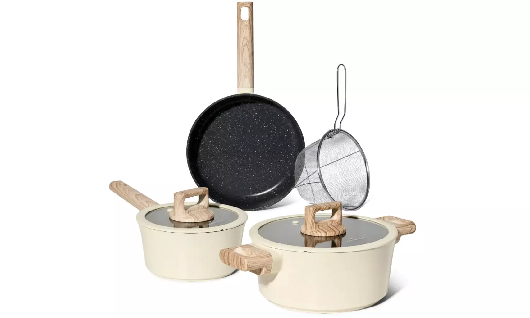 Set di pentole con coperchi in vetro