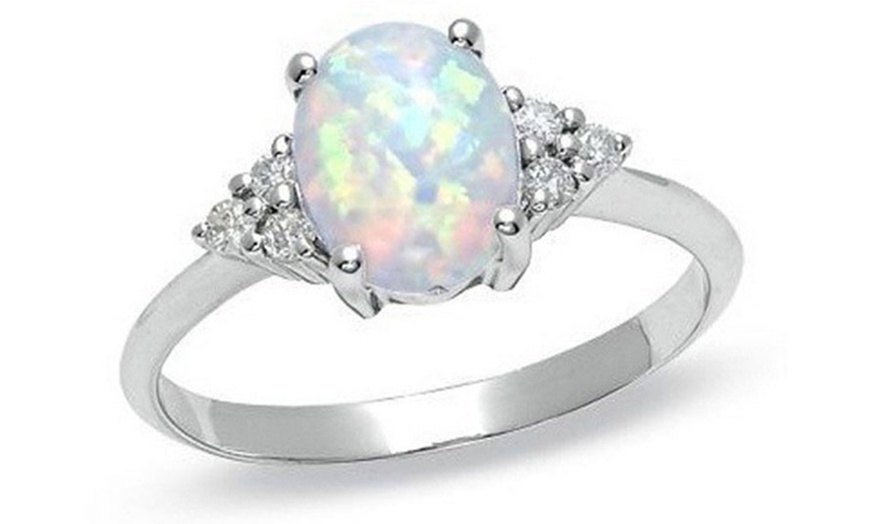 Image 2: Fire Oval Opal Cushion Cut Engagement Ring For Women Girls Birthday Gift