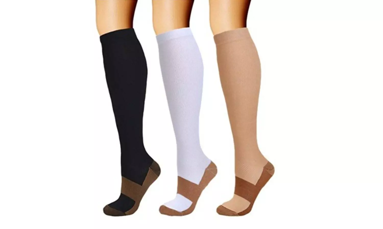 (3 Pairs) Copper Compression Socks 20-30mmHg Graduated Support Mens Womens S-XXL