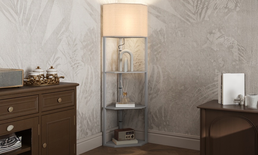 Image 10: HOMCOM Corner Floor Lamp with Shelves