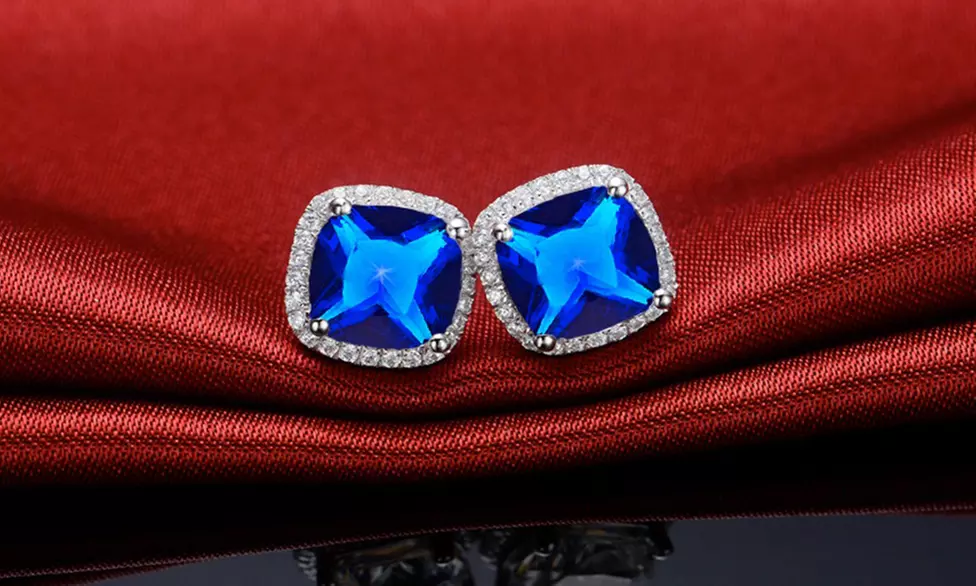 Sterling Silver Cubic Zirconia Cushion Cut Halo Studs
