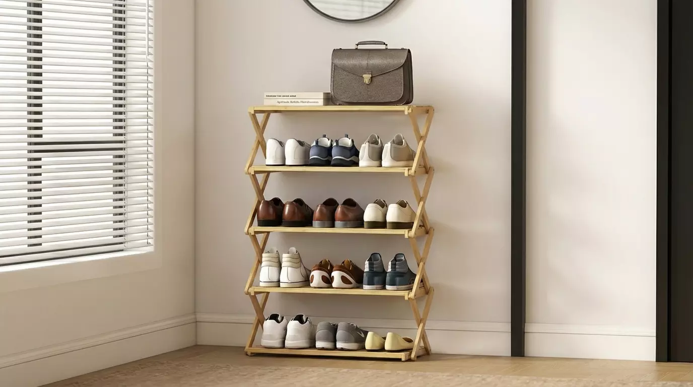 HOMCOM Foldable Bamboo Shoe Rack