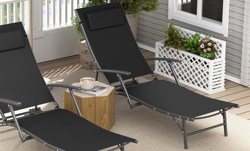 Image 11: Outsunny Set of Two Adjustable Back Sun Loungers 