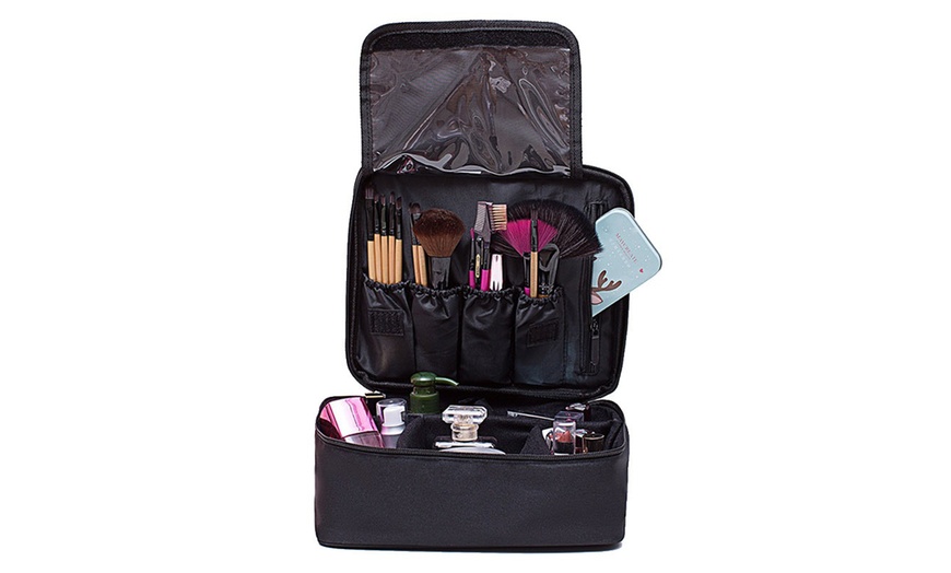 Image 5: Oxford Cosmetic Makeup Case Storage Handle Organizer Travel Kit Brush Bag Set