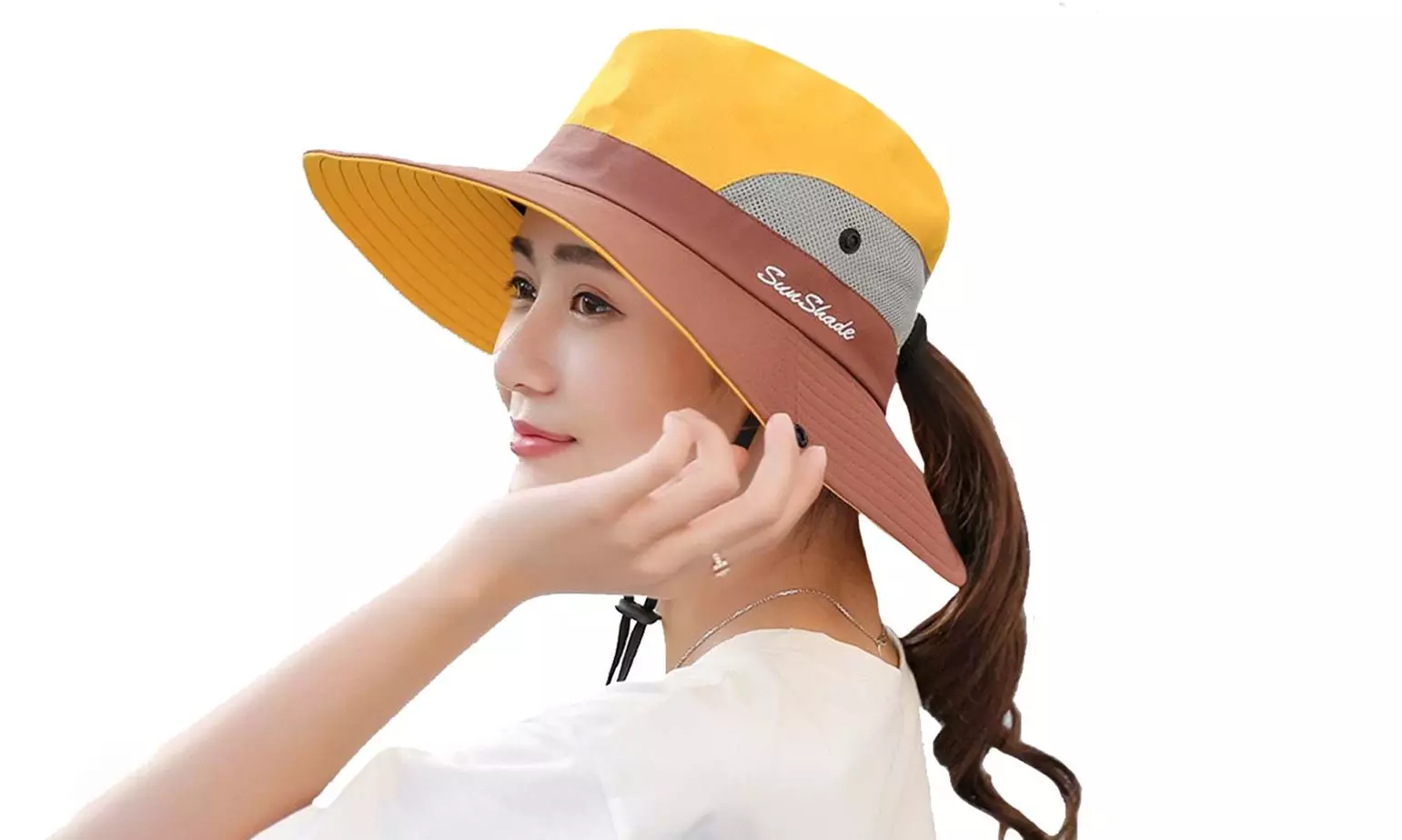 Womens UV Protection Hat Foldable Wide Brim Ponytail Sun Hats